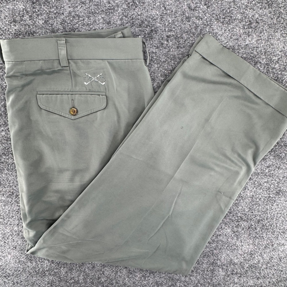 IZOD Golf Pants Mens 42x30 Classic Polyester Pleated Relaxed Sage Green Athletic